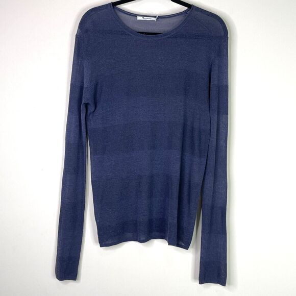 Alexander Wang Navy Knit Striped Long Sleeve Top Women's Size Medium - Picture 1 of 8